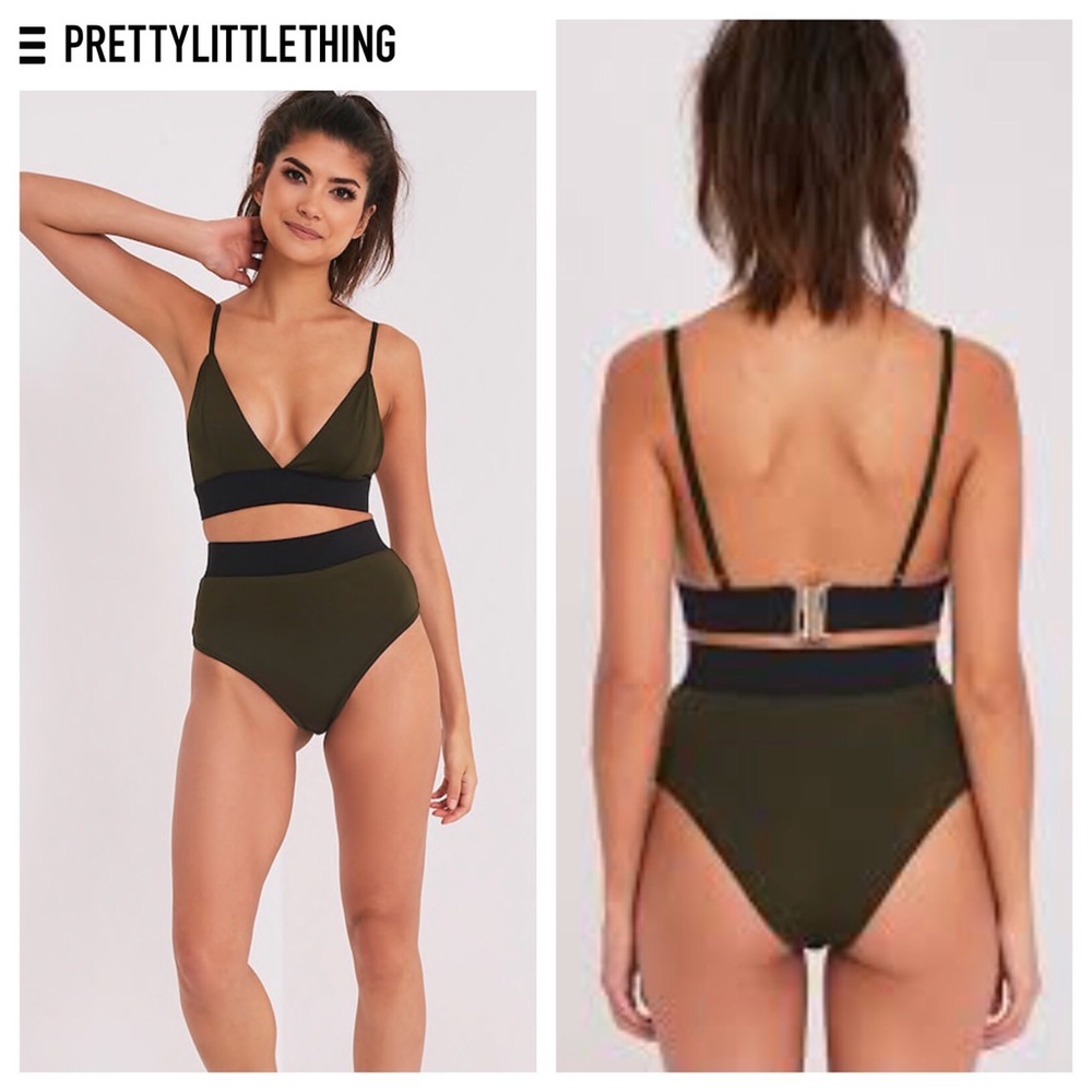 Pretty Little Thing Khaki Scuba bikini top NWT 10